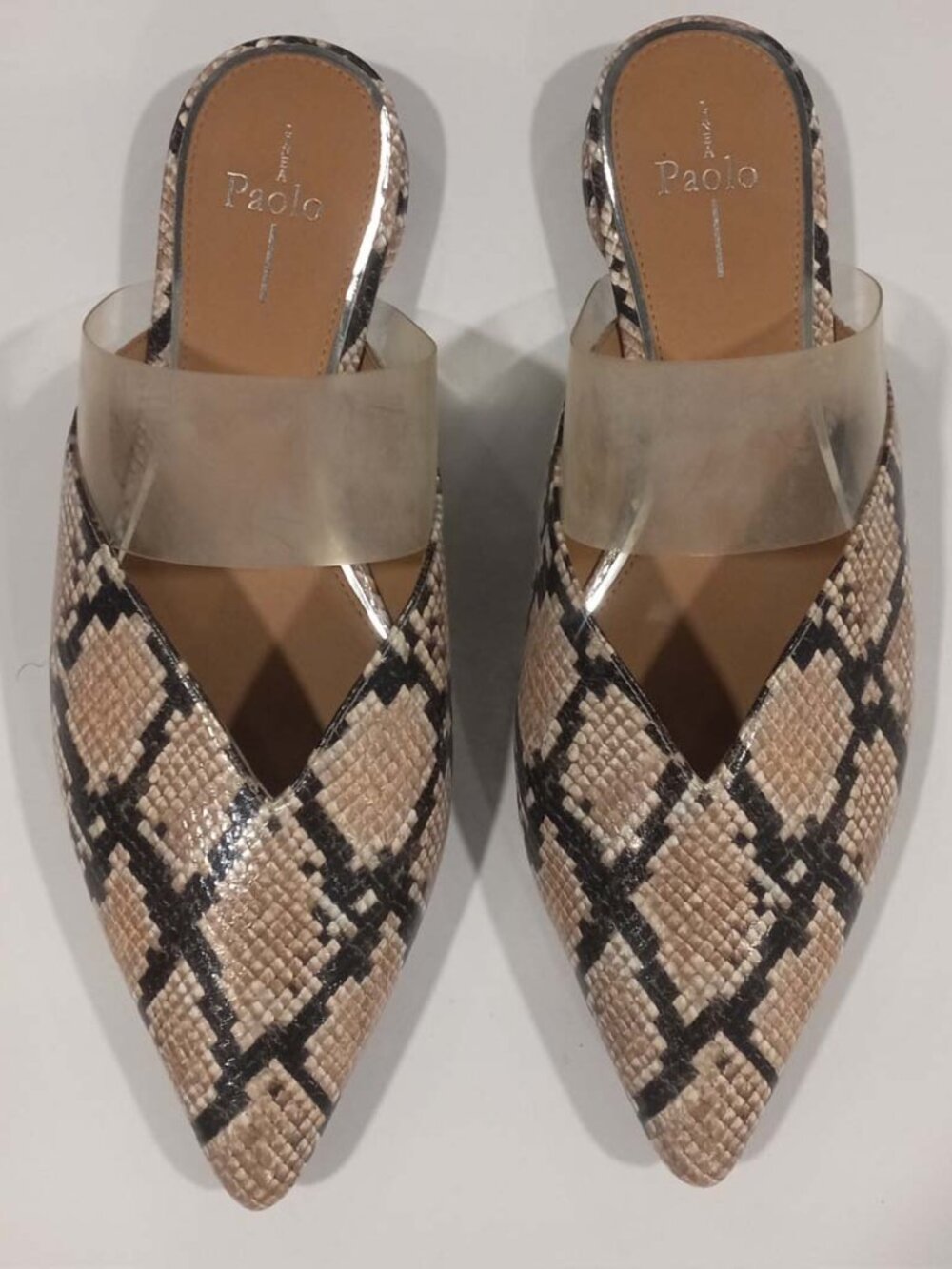 Linea Paolo Pointed Toe Flats – Ivory/Black/Beige Snake Print Leather